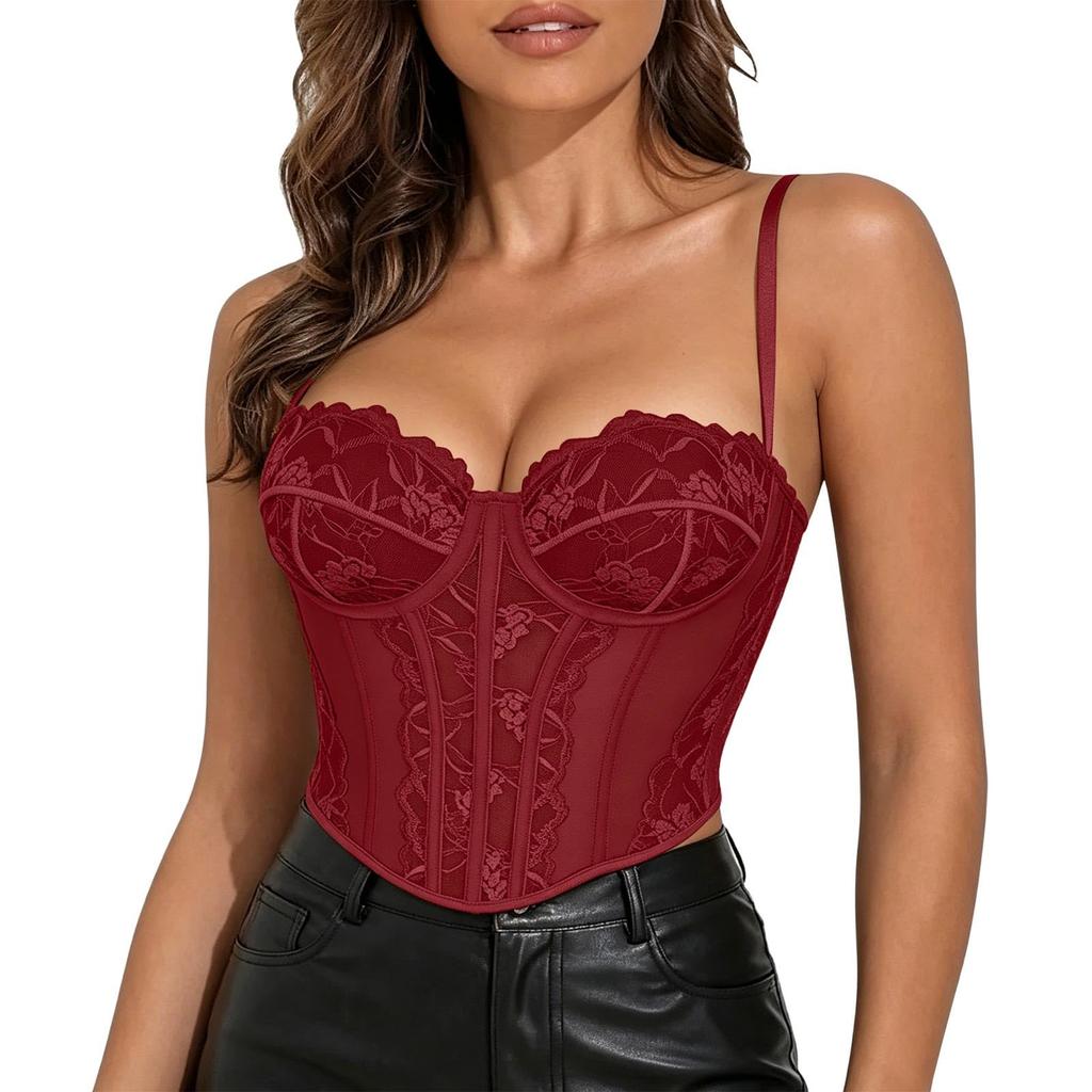 Women's Lace Trim Racerback Camisole Shapewear Top Slimming Bodysuit for Everyday Wear and Layering