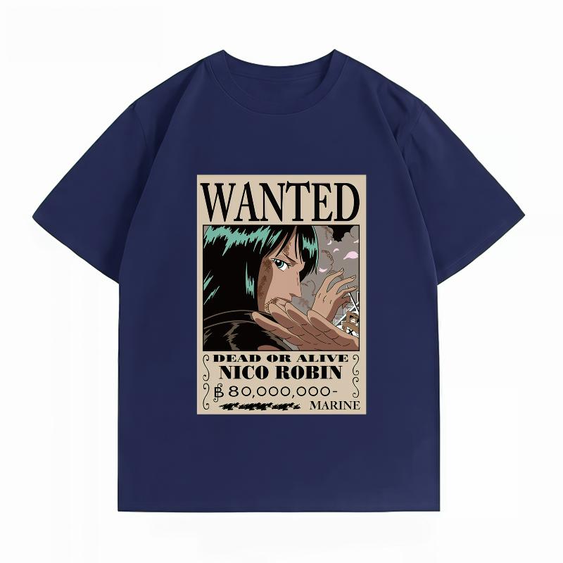 Unisexs Clothing New 100 Cotton Breathable Summer TShirt One Piece Nico Robin Wanted Print Casual Streetwear Unisexs Tops