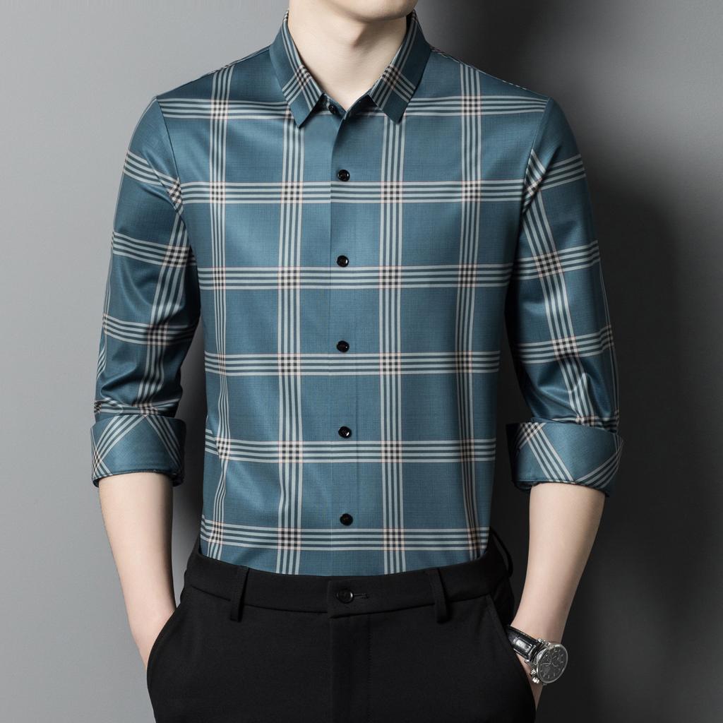 Frühling und Herbst Neue Herrenhemden für junge und mittlere Altersmode Lässige dünne gerade Hemden für Männer