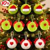 Plush Pom-Pom Ornament Red Bow Christmas Hat Green White Ball Hanging Pendant Xmas Party Fireplace Decor Fur Balls Supplies