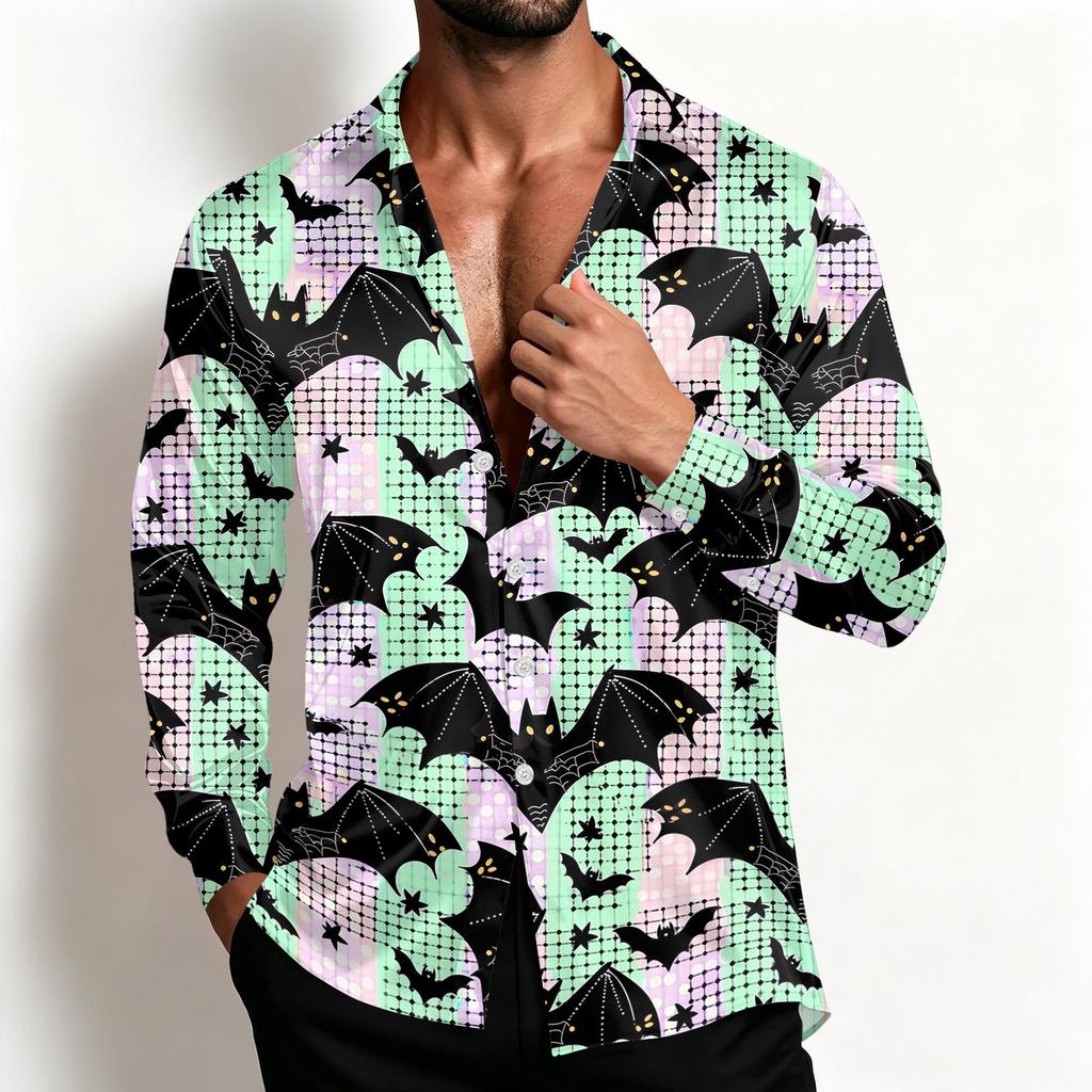 Men's Halloween Shirt Jacket Casual Loose Fit Lapel Collar Breathable for Spring and Fall