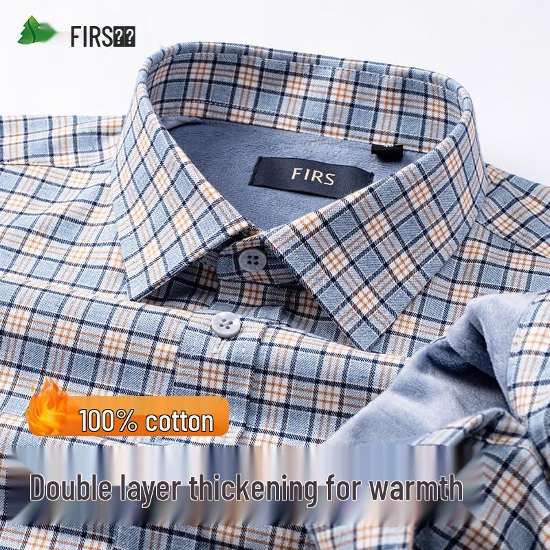 FIRS Men s Winter Pure Cotton Fleece Lined Plaid Shirt 175/92A