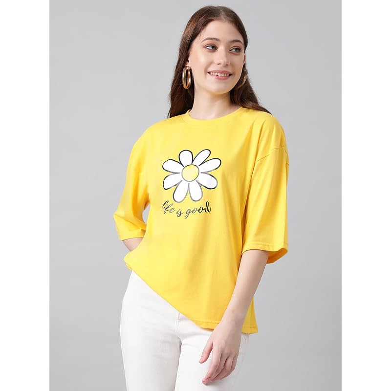 KOTTY Women' Cotton Blend Printed Oversized TShirts