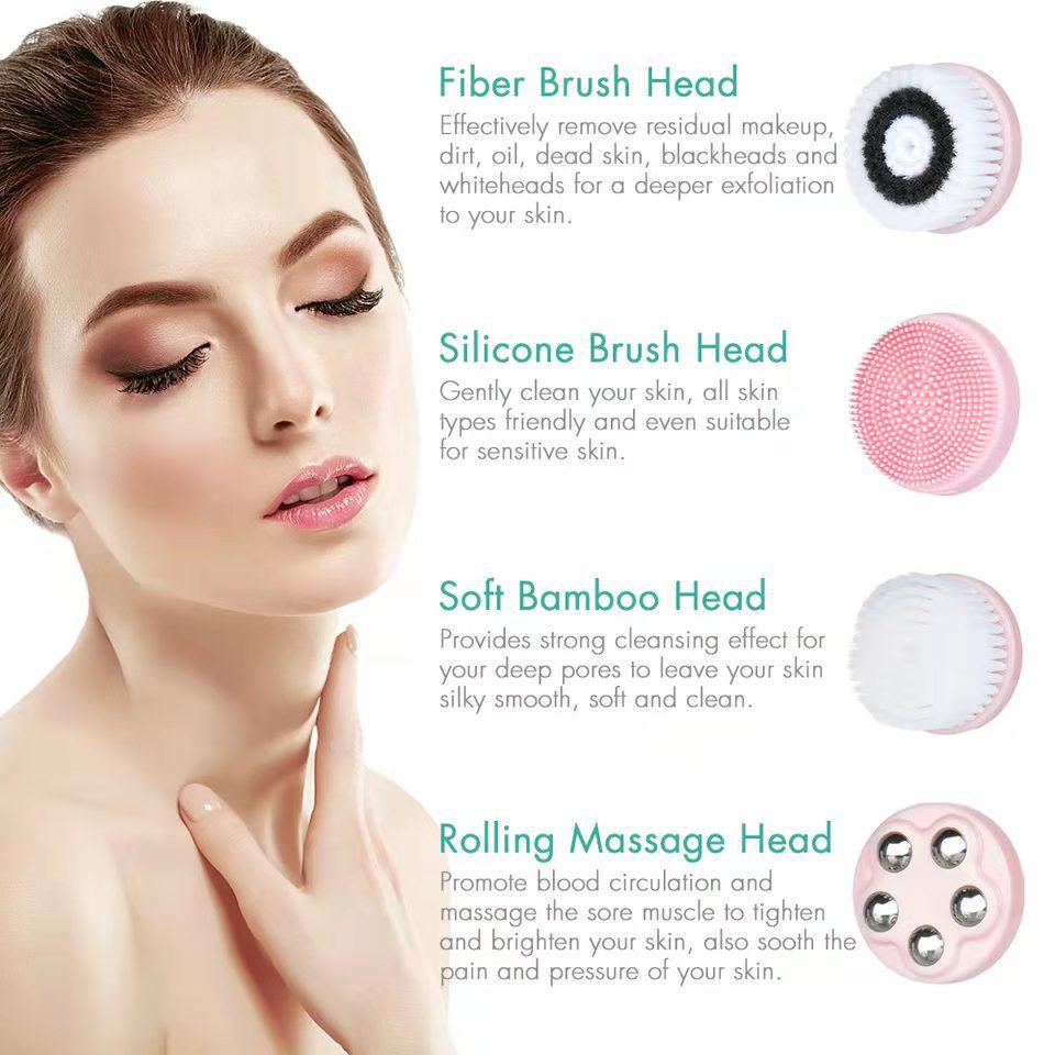 Multifunctional Waterproof Rotating Electric Facial Cleansing & Massage Brush - 4-in-1 Pore Cleaner