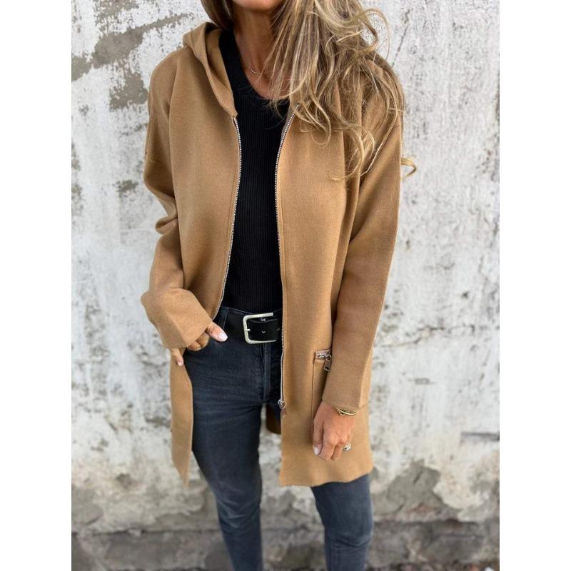 Women S Long Sleeve Hooded Loose Fit Mid Length Casual Cardigan Coat