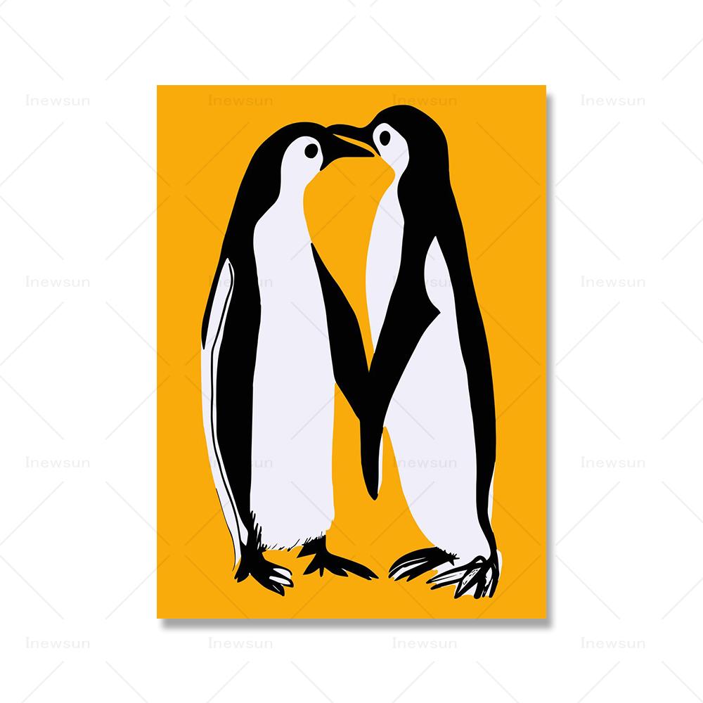 Cute Penguin Couple Poster Art Prints Scandinavian Hugging Penguins Family Wall Canavs Painting Nordic Kids Room Home Decor