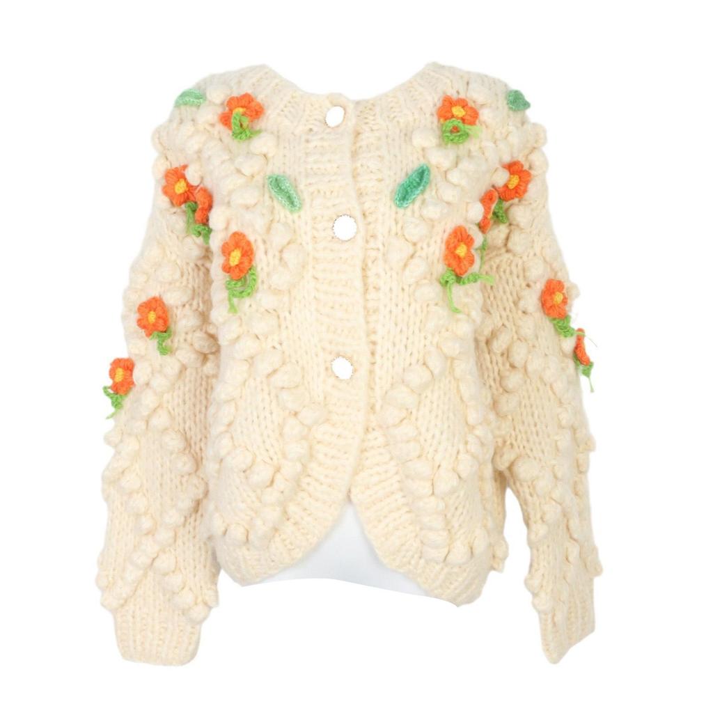 2024 Women's Handmade Crochet Crew Neck Straight-leg Cardigan - Lazy Style Versatile Loose Sweater Jacket