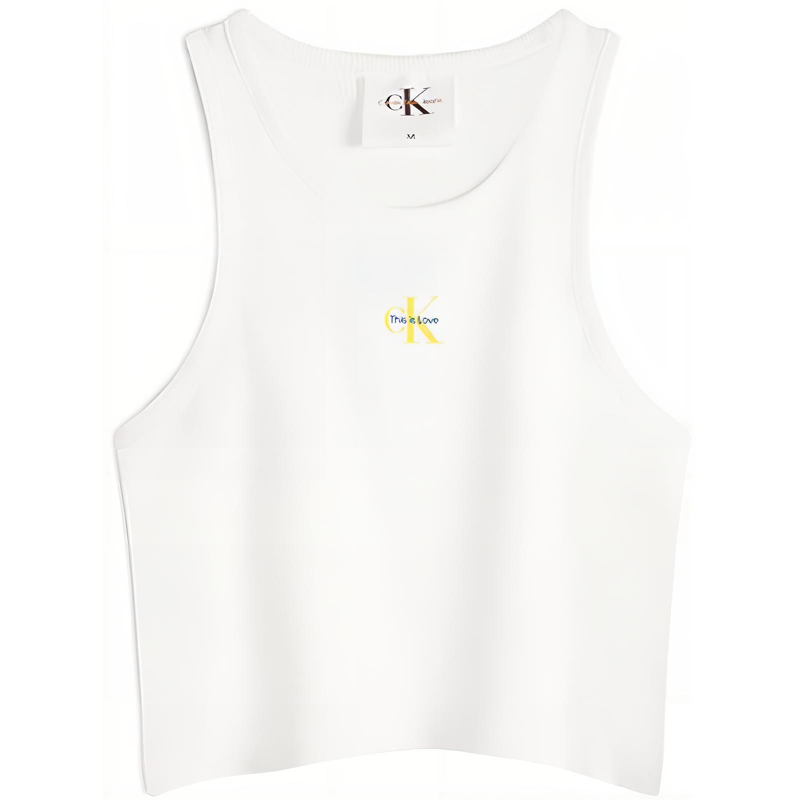 

Calvin Klein Rainbow Series Logo Print Round Neck Slim Fit Vest Unisex Tops Moonlight-White J323716-YAF S