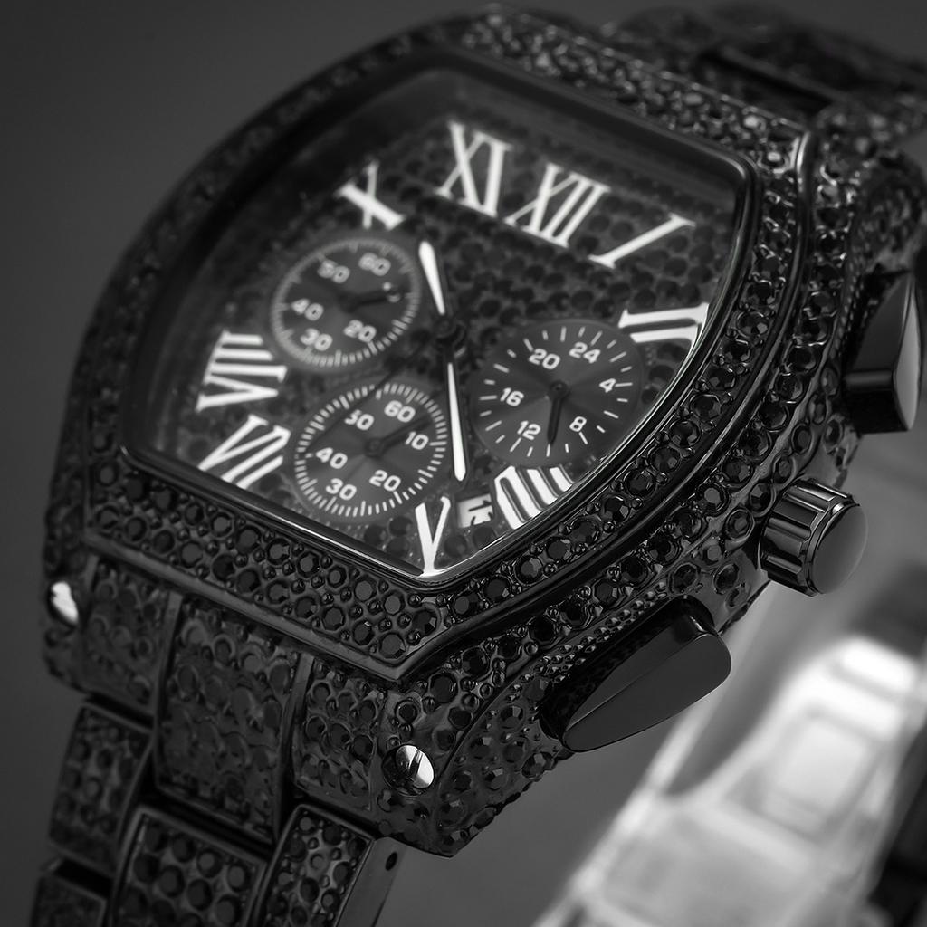 Gold Watch For Men Hip Hop Bling Bling Tonneau Quartz Watches For Large Man Waterproof Millerable Hand Clock Gift