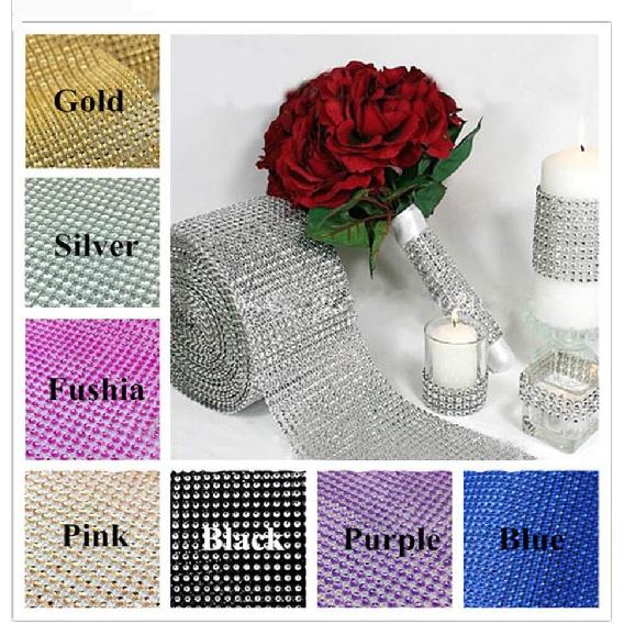 Shukii Diamond Sparkling Rhinestone Mesh Ribbon for Event Decoration Wedding Cake Birthday Baby Shower Art and Crafts 10 Yards, 24 Rows, 1 Roll