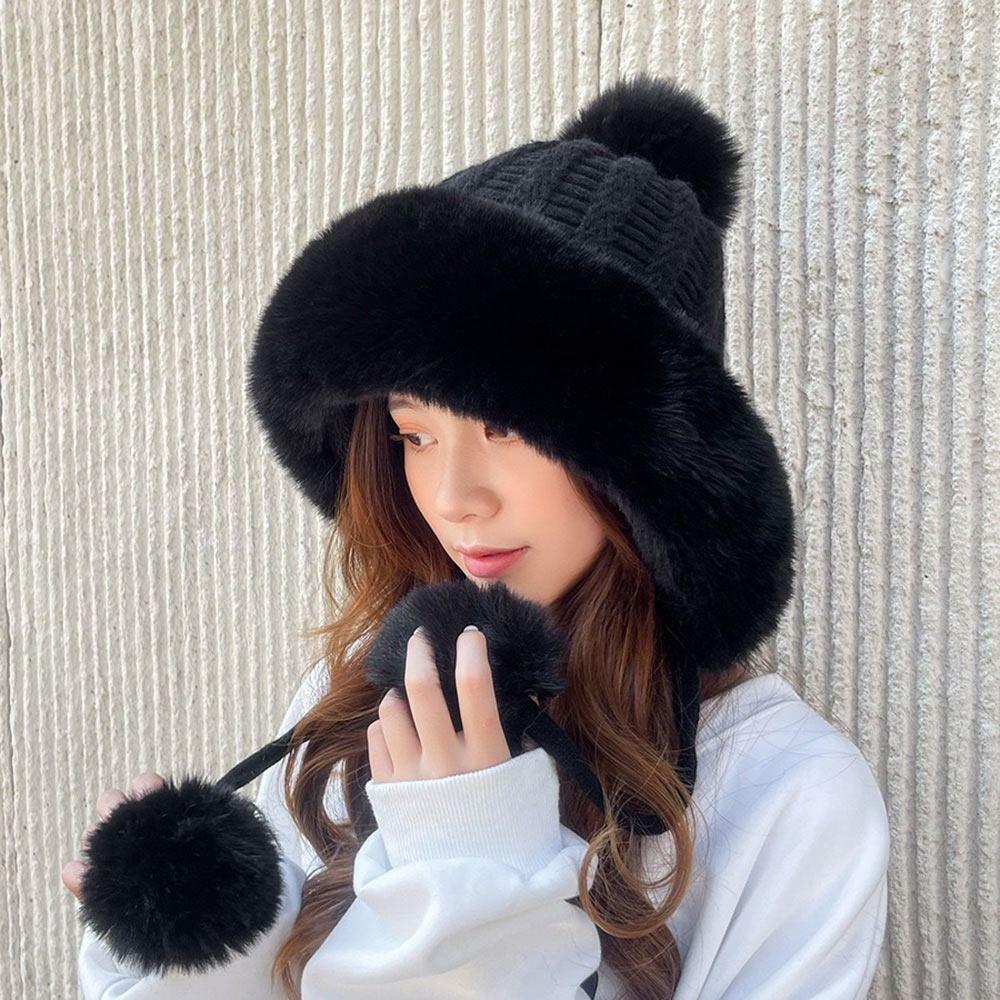 Thickened Beanies Cap Coldproof Ear Protection Hat Fashion Knitted Plush Hat  for Women Girls