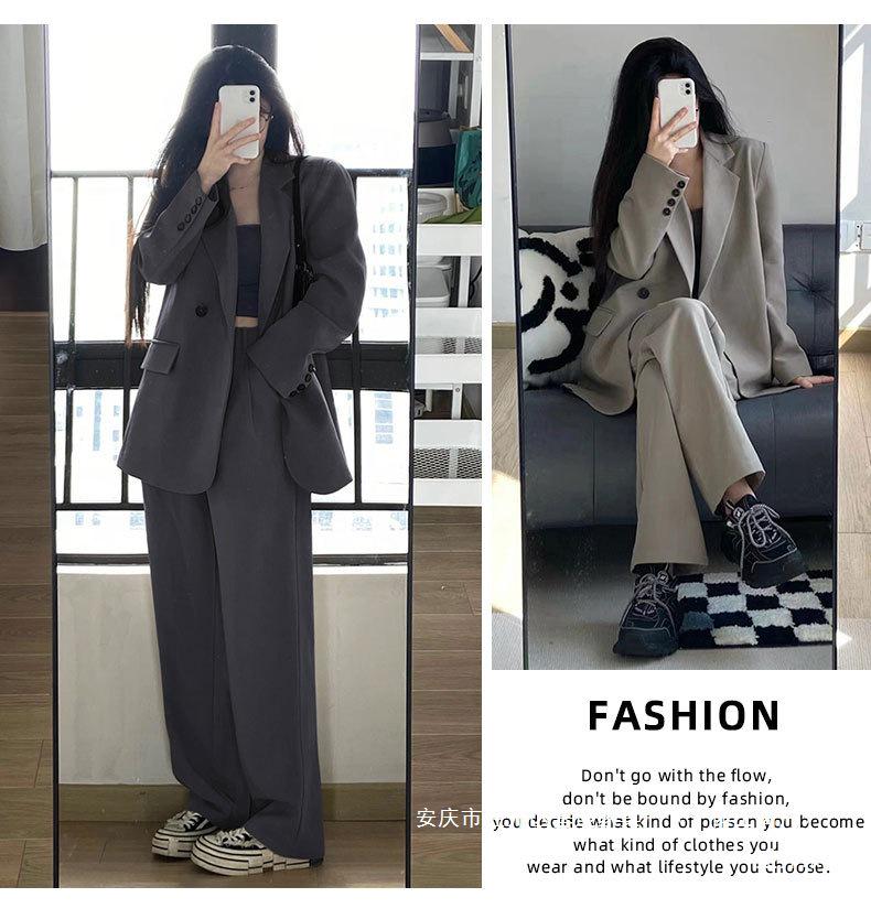 Women's Gray Blazer Jacket and Pants Two-Piece Set for Early Autumn 2025 - Petite Casual Suit