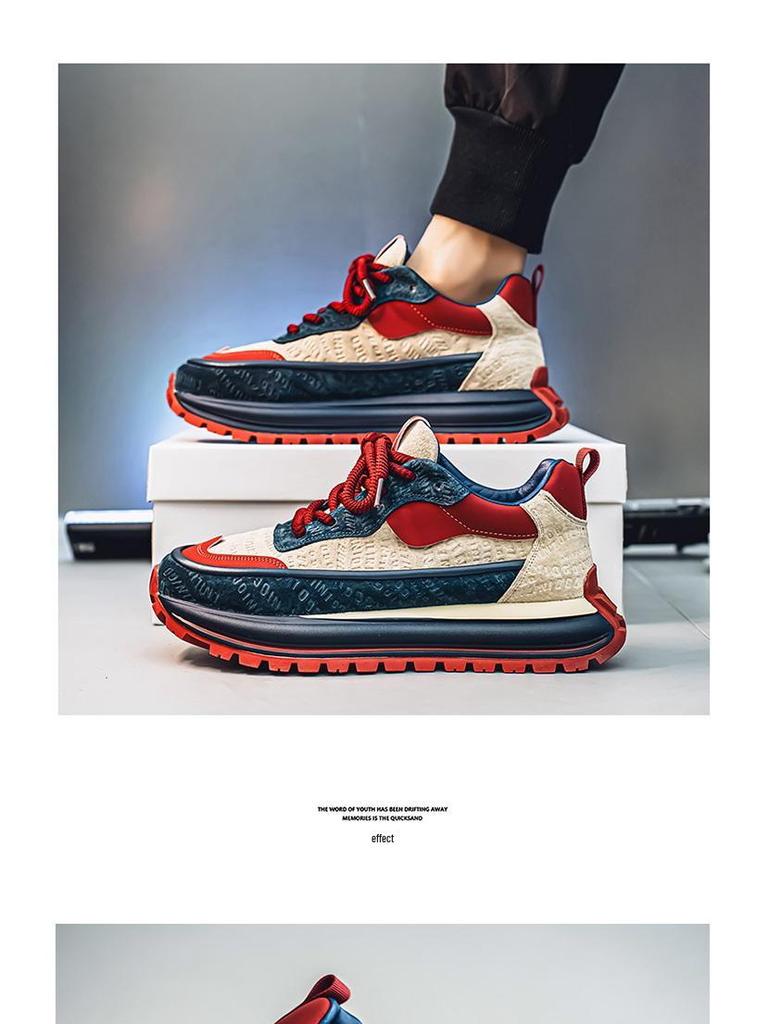 Men's Retro Color Block Dad Sneakers - Thick Sole, Height Increasing, Low-Top, Spring/Autumn Shoes for Students