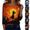 Women's Casual Halloween Graphic T-Shirt Round Neck Three Quarter Sleeve Top Lightweight Comfortable Fit Seasonal Design
