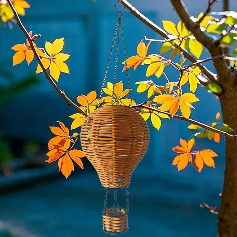 Solar Powered Hot Air Balloon Rattan Lantern - Handwoven Hanging Light, Waterproof Outdoor Decor for Garden Patio Porch