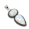 Natürlicher Mondstein Edelstein Handgefertigt 925 Sterling Silber Schmuck Anhänger, Doppelsteinanhänger, Weihnachtsgeschenk für Sie Schmuck für besondere Anlässe