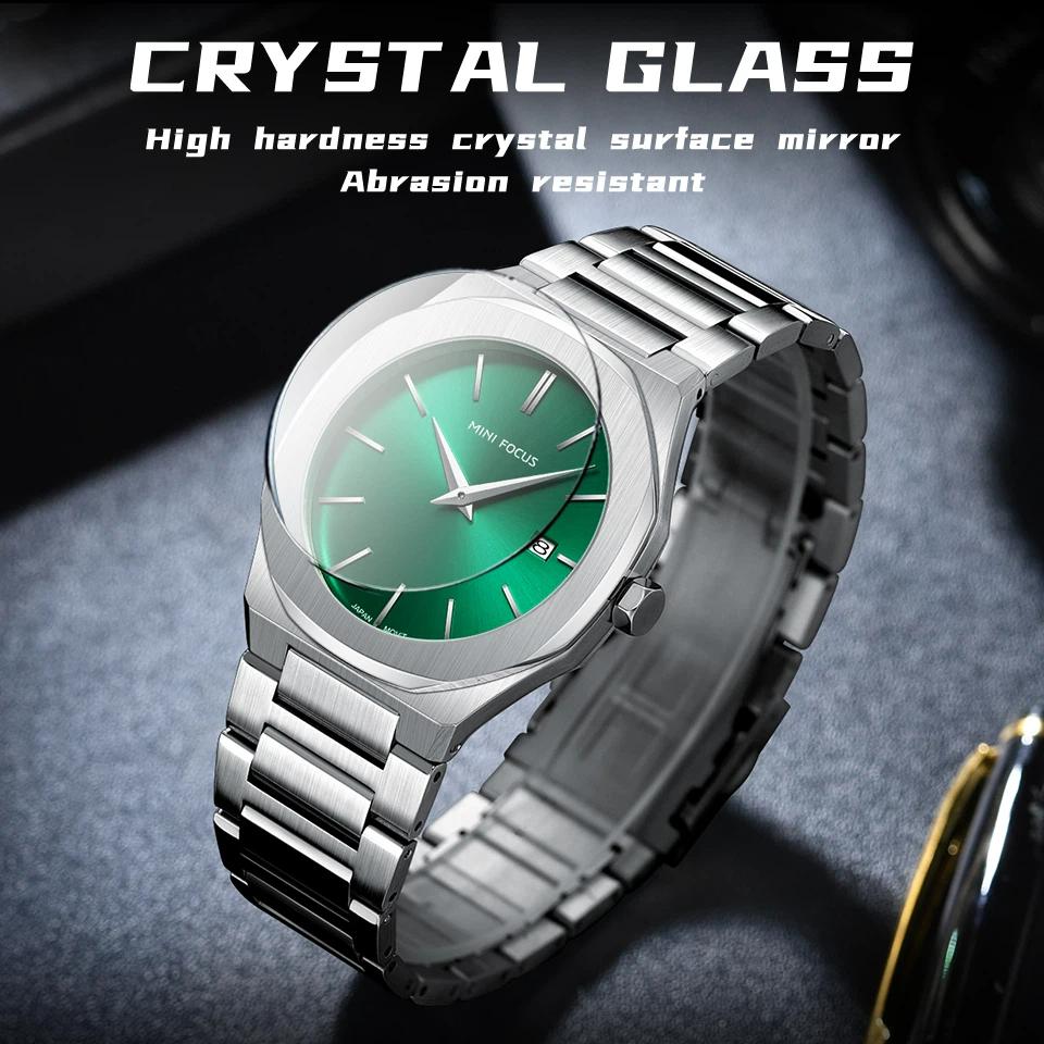 MINIFOCUS Men's Simple Quartz Watch with Stainless Steel Strap Date Display Water-Resistant Stylish Casual Wristwatch