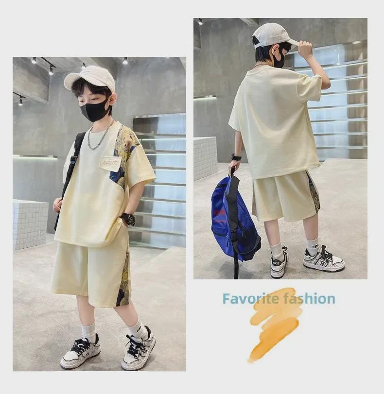 2024 Boys' Cartoon Summer Streetwear Two-Piece Suit - Cool, Trendy Clothing for Medium and Large Children