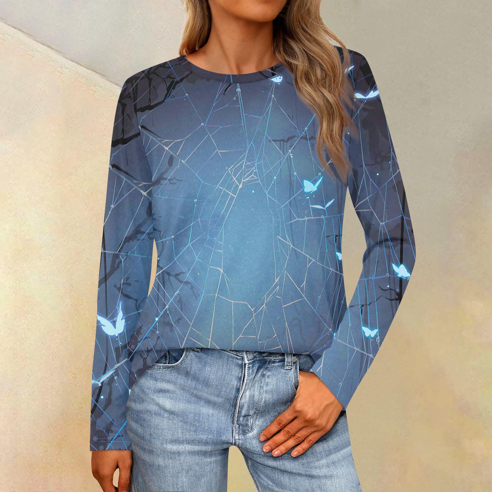 

Женская свободная повседневная повседневная футболка с длинным рукавом и круглым вырезом, сплошной цвет, топ XXXXXL синий