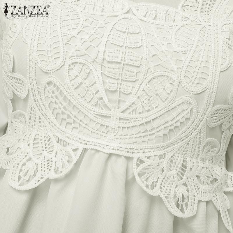 ZANZEA Women Square Neck Casual Crochet Patchwork Summer 3/4 Sleeve Blouse