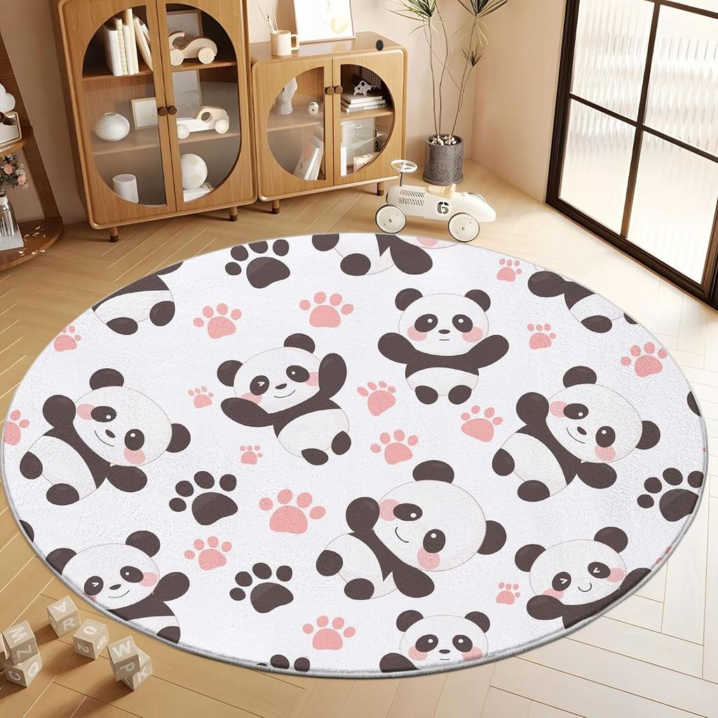 Cartoon Animal Panda Print Round Area Rug Cartoon Animals Washable Circular Carpet Runner - Non Slip Circle Carpet Absorbent Mat
