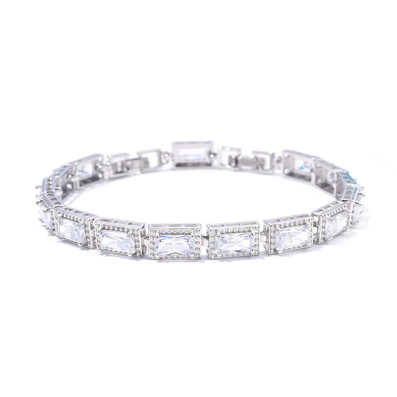 Light Luxury Square Multi-Colored Zircon Inlaid Bracelet, Women'S Silver-White Jewelry, Bridal Jewelry.