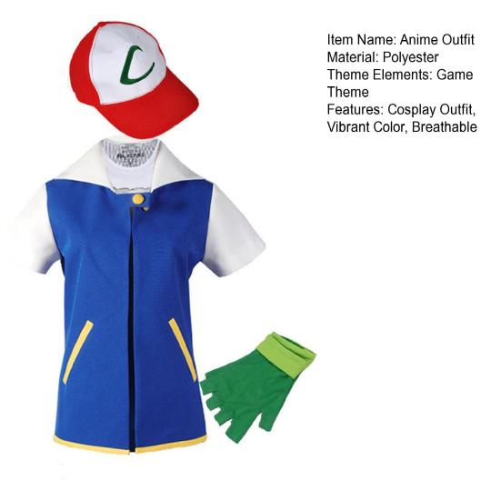 3Pcs/Set Anime Outfit Role-Playing Costume Ash Fans Jacket Gloves Hat Set Daily Wear Parties Festivals