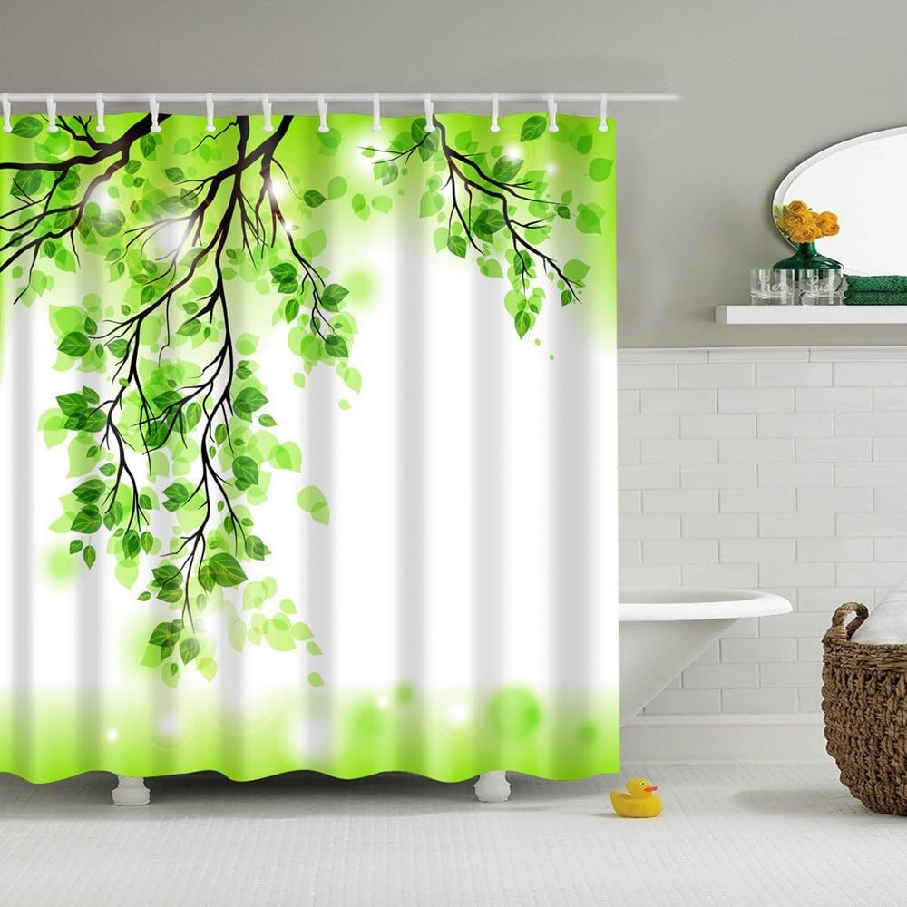 

Fabric Shower Curtain, Polyester Waterproof Quick-Drying Weighted Hem Shower Curtains Set For Bathroom (Spring Leaves, 72 W X 7 W60H190(CM)-1 Pcs