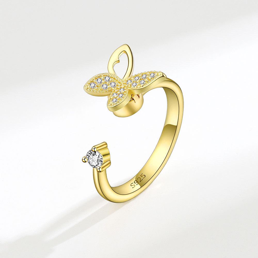 Fidget Spinner Ring Anxiety for Women Multiple Crystal Flower Eye Butterfly Animal Ring Rotate Anti Stress Wedding Jewerly