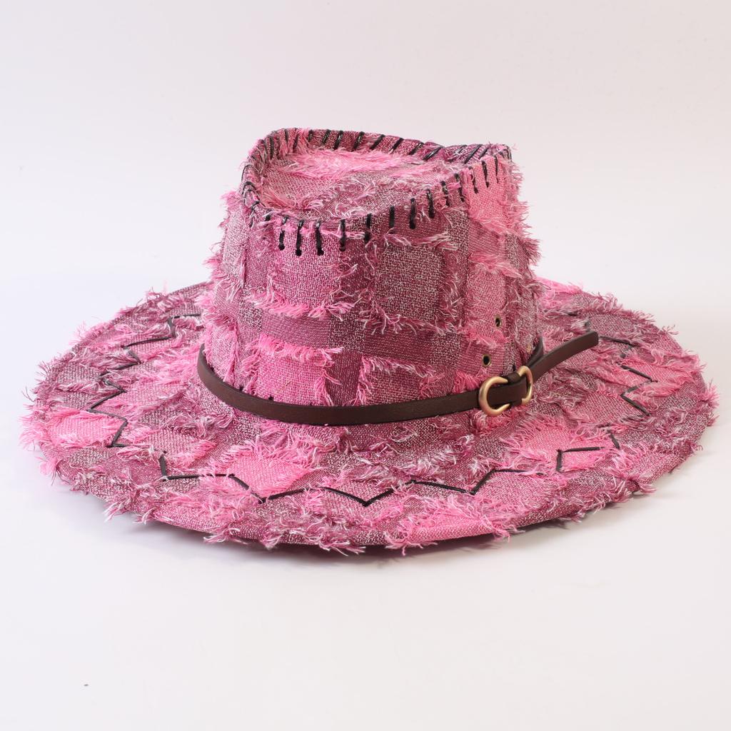European and American Classic Retro Old Plaid Burr Jazz Hat Men's and Women's Outdoor Sunscreen Sunshade Big Eaves Western Cowboy Hat