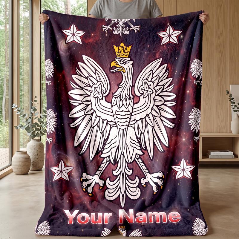 Custom Text Flannel Throw Blanket, Lightweight Cozy Bed Sofa BlanketPoland Football