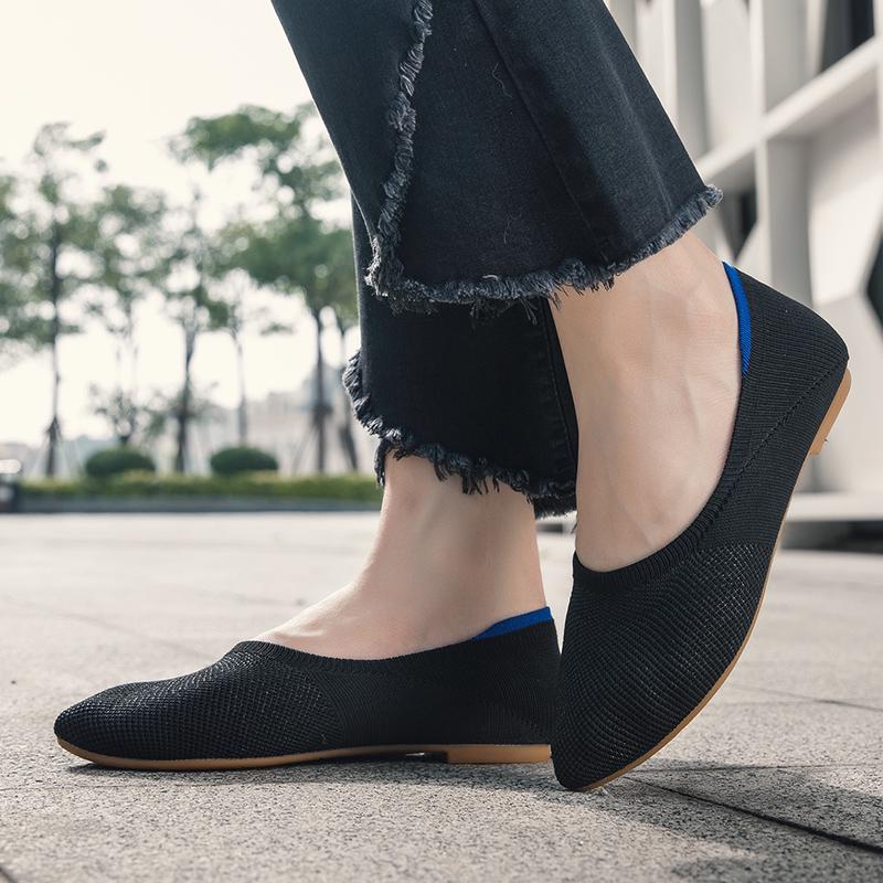 Women's Flat Shoes with Pointed Soft Knitted Sole Breathable and Comfortable Shoes Spring 2025 New Model Breathable Ballet Wome