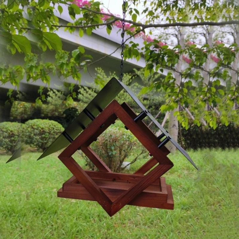 Bucolic Outdoor Bird Feeder With Open Design To Attract Multiple Species Natural Wood And Metal Yard Ornaments