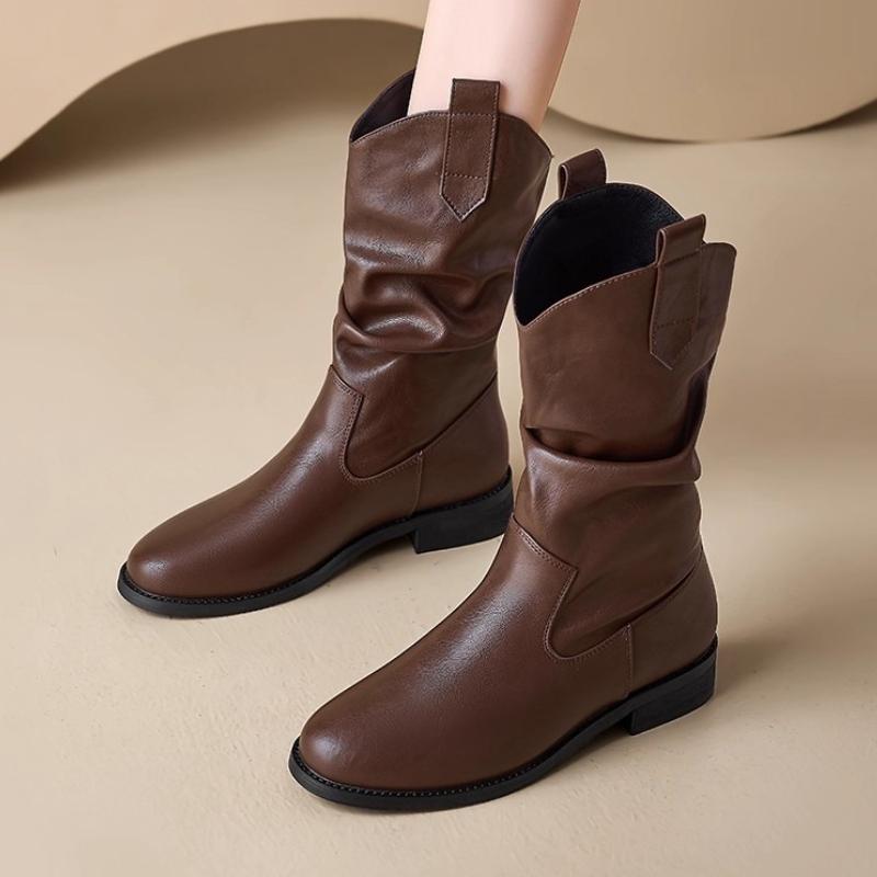 Fashion Women Ankle Boots Flats New Pleated Party Shoes Designer 2025 Winter Goth Elegant Chelsea Snow Boots Fashion Brand Botas Mujer