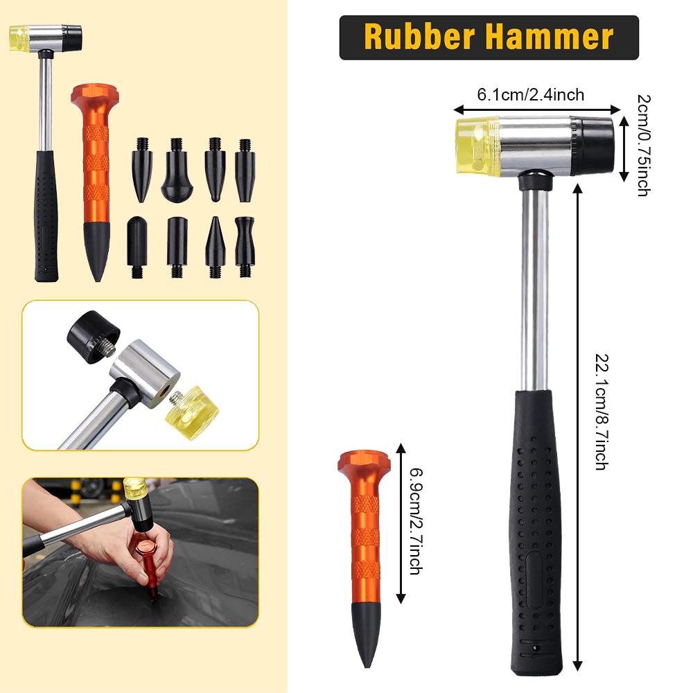 16Pcs Car Dent Puller Rod Hooks Hammer Door Dent Ding Hail Fix Removal Car Repair Tool Maintenance Set Automotive Accessories