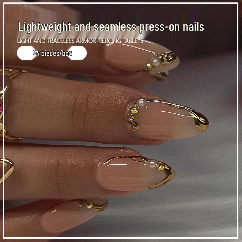 

Gold-Edged French Style False Nails - 24-Piece Hot-Selling Set Glue Variant