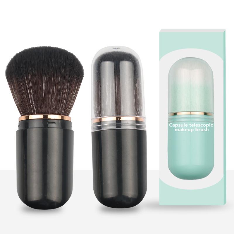 Přenosná zatahovací sada štětců na make-up v kapsli s víčkem - Obsahuje štětce na tvářenku, setting a pudr