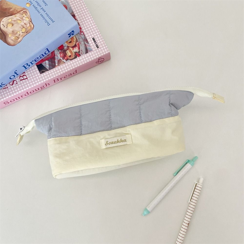 Colorblock Cute Makeup Bag Zipper Pencil Case Casual Stationery Bag Student