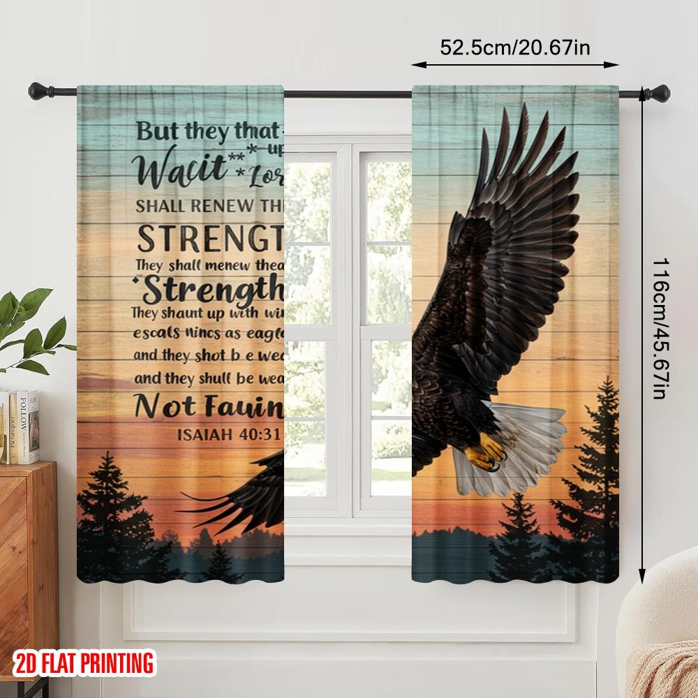 2pcs 2D flat printing Scene Curtains Eagle Strengthisaiah 100% Polyester Fabric Without Electricity Seasonal Party & Holiday