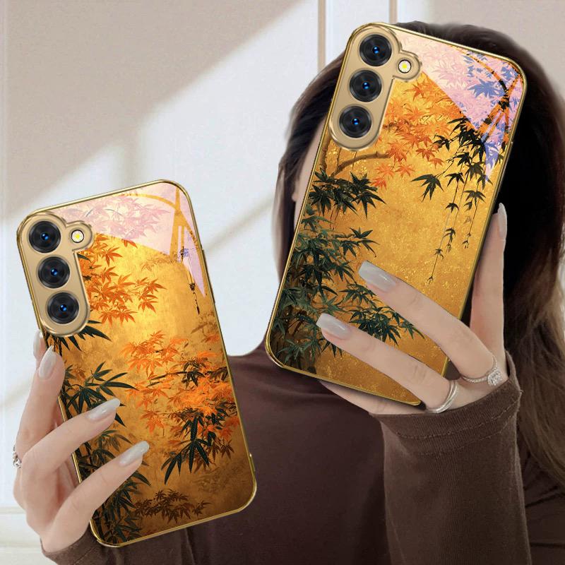 Jinping Autumn Shadow For Samsung Galaxy S26 S20 FE S21 Ultra S23 Plus S24 Ultra S25 S21+ S22Plus S26 24 Golden Glass Phone Case