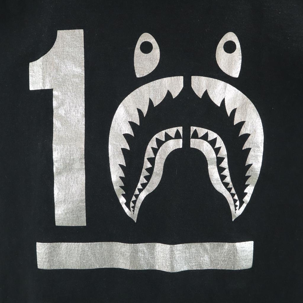 A BATHING APE shark print Short sleeve T-shirt M black 10th anniversary Men's Used