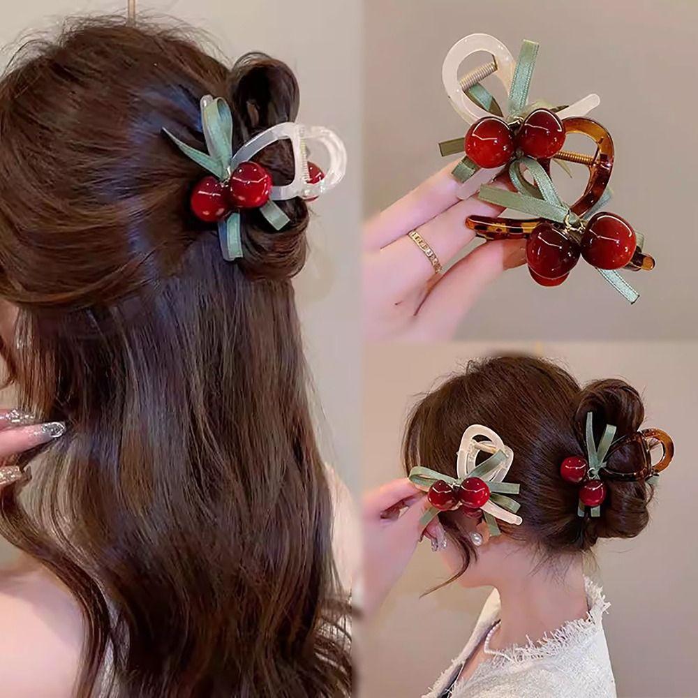 

Anti-sloughing Hair Pin Cherry Bowknot Shark Clip Cute Ponytail Hair Clip Women