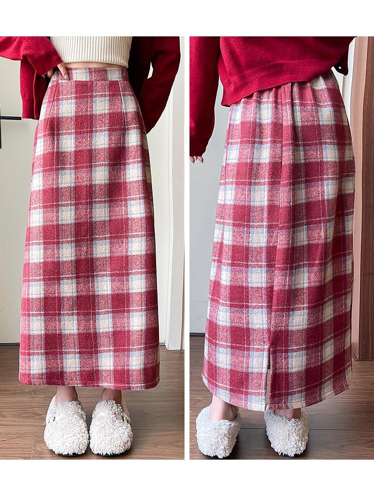 Tweed Package Hip Skirt Autumn and Winter Retro 2025 New Mid-length Skirt Women's Versatile High-waisted Skinny A-line Plaid Bustier