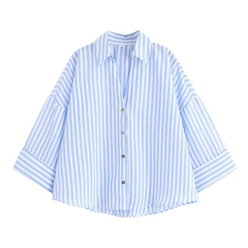 Kaslead New Arrival Women's Clothing Fashion Style Fashion Blended Linen Wide Sleeve V-neck Shirt 8741854