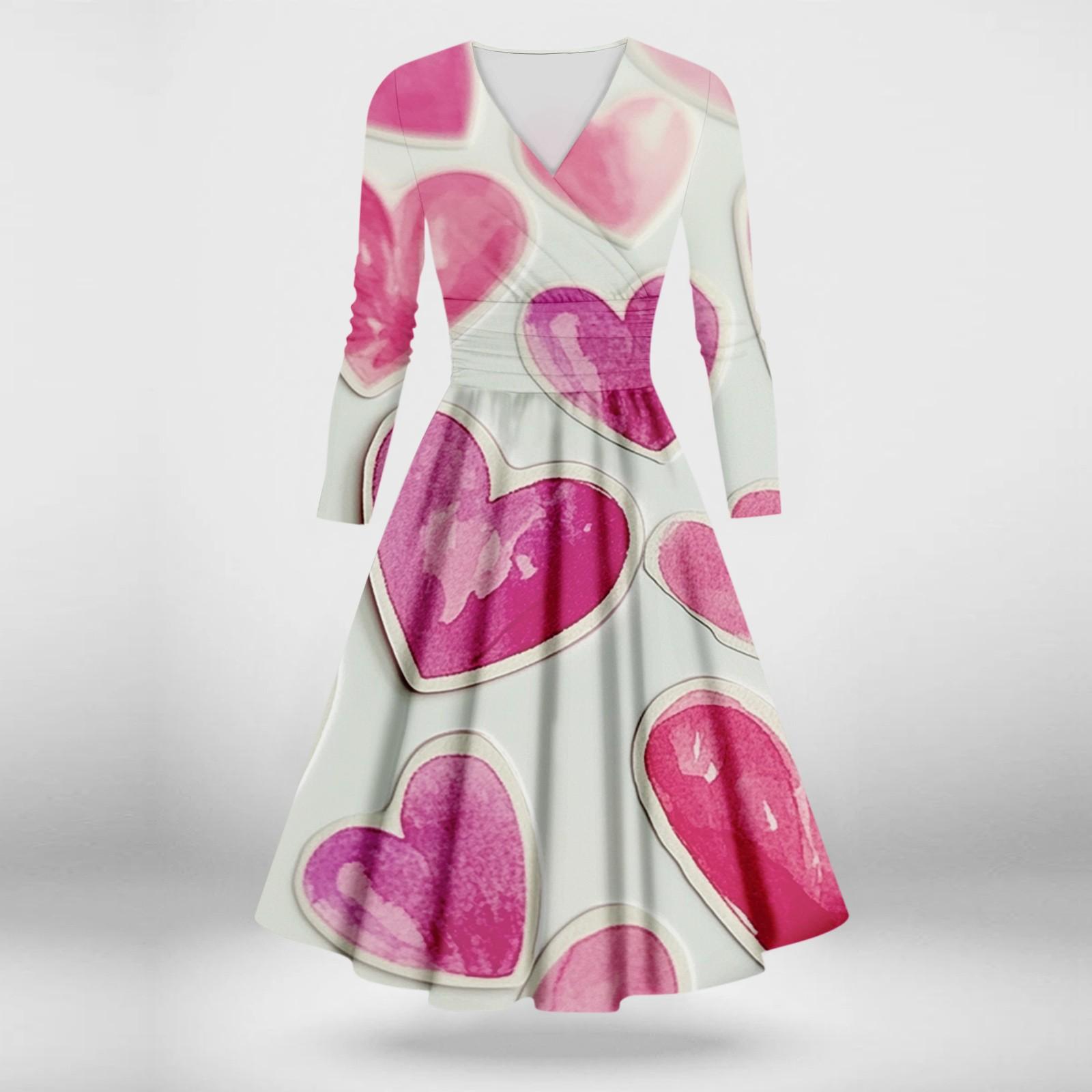 

Ladies Fashion Casual Valentine s Day Print Long Sleeve V-neck Sexy Dress L