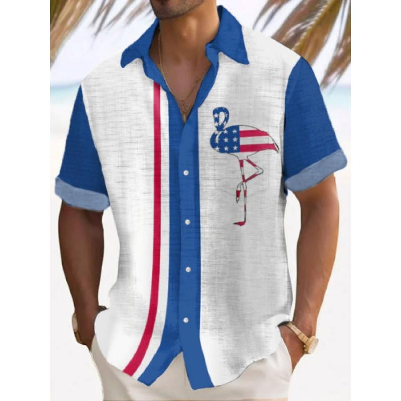 Mens Short Sleeve Casual Shirt Vintage Hawaiian Print Loose Fit Streetwear