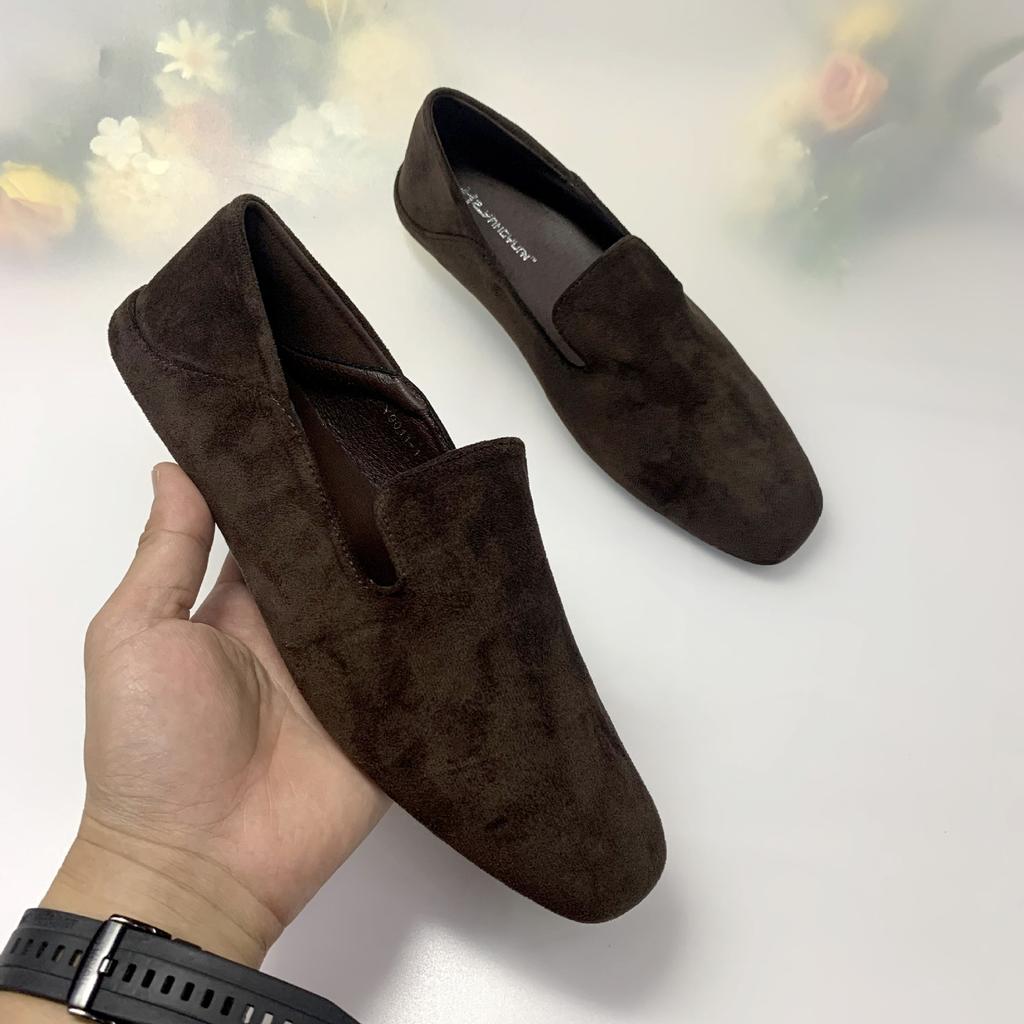 Spot second hair! Grape mother has the same niche oblique cut square head minimalist style, one pedal commuting loafers, single shoes women