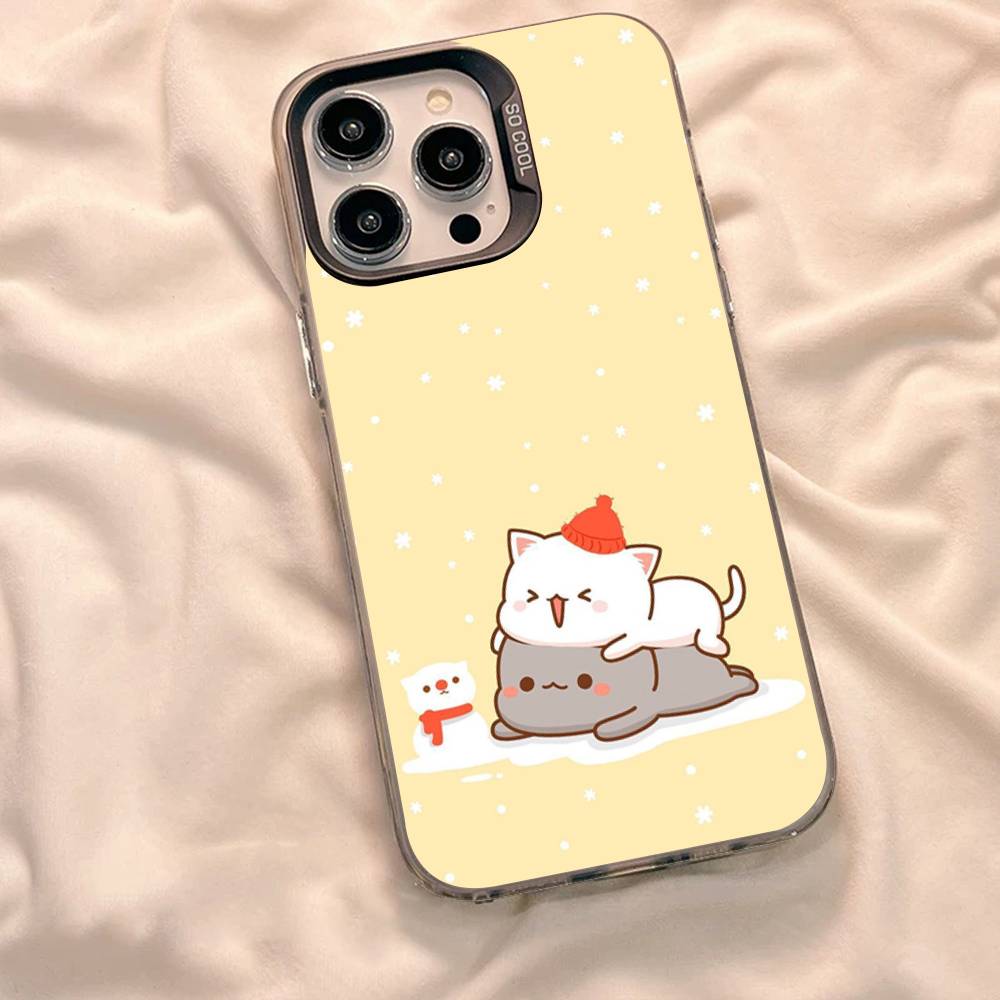 Cartoon Cute Cats Phone Case For iPhone 17 16 15 14 11 12 13 Pro Max Plus Pro Colored Silver Cover