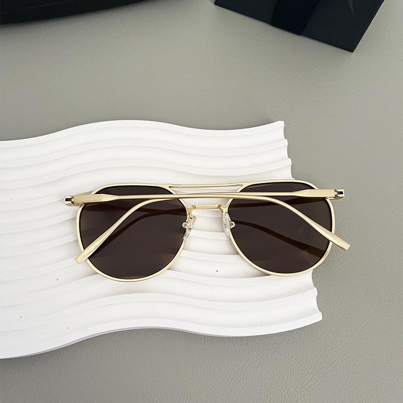New Retro Oval Frame Glasses Metal Double Beam Pilot Sunglasses Men's High-end Driving Sun Protection Sunglasses