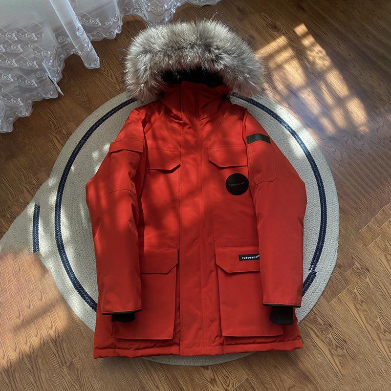Hooded tooling down jacket women's medium and long pie overcome couple jacket thickened warm clothing winter large size goose